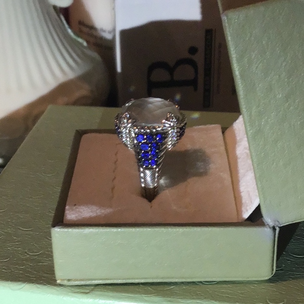 JUDITH RIPKA MONACO MOP DOUBLET W/SAPPHIRES RING - Picture 2 of 10